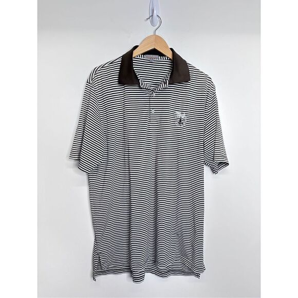 Peter Millar Summer Comfort Shirt‎ Mens Large Striped Polo Brown/White - Picture 1 of 9